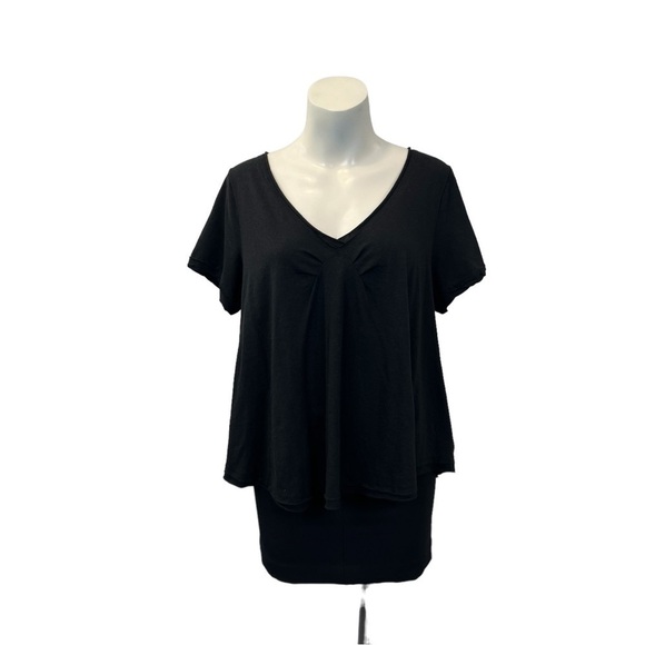 Free People ax We the Free All You Need Ruched V-Neck Tee - Black in sz Small - Picture 5 of 11